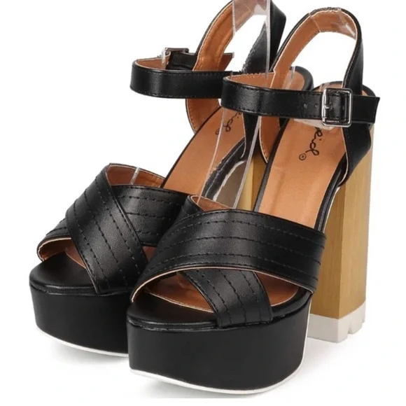 Black and Brown Platform Heels - Picture 1 of 7